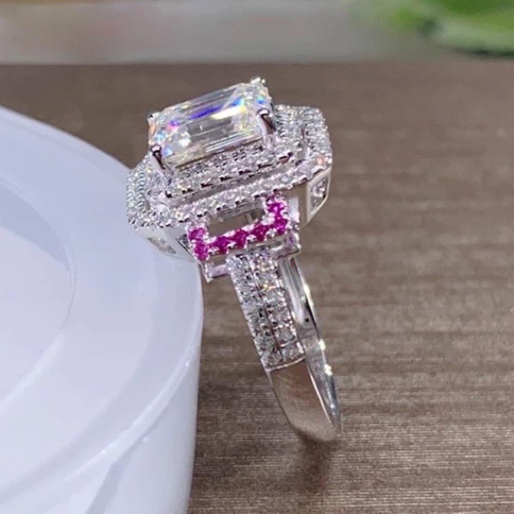 New Women’s 925 Silver Radiant Lovely Diamond Ring - Picture 4 of 6